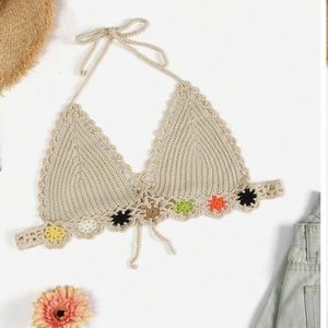 Crochet Flower Decor Halter Cover Up